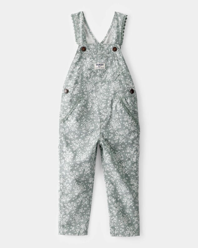 Product image 1 of Toddler Lightweight Floral Print Canvas Overalls - Green