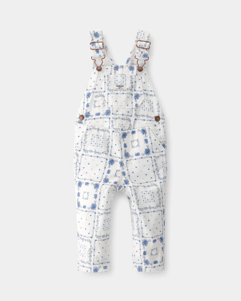Baby Girl Bandana Floral Overalls - Blue/Ivory