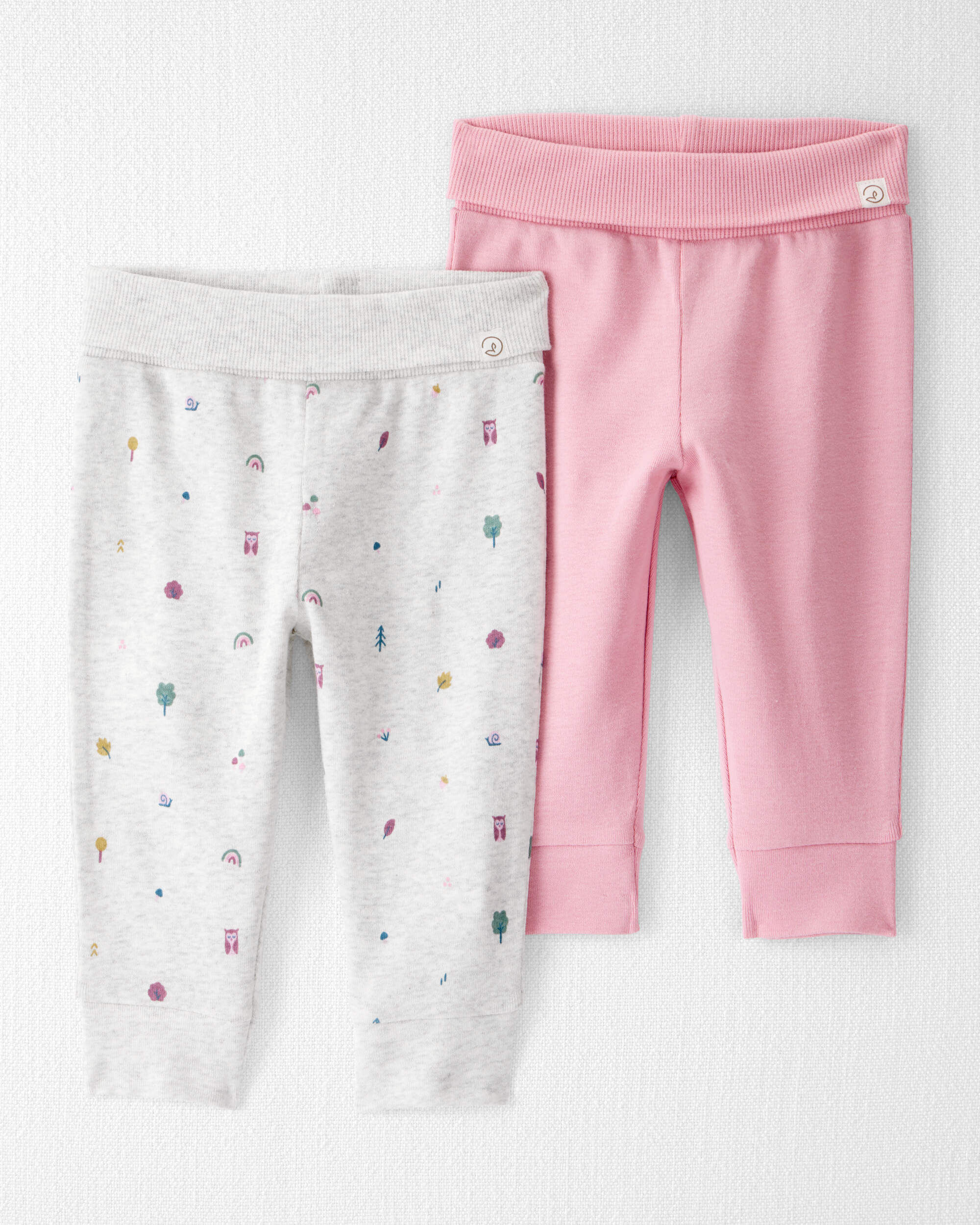 Little Planet Baby Girls Girl 2-Pack Organic Cotton Grow-With-Me Joggers Baby Size 18M Icon Print Rosewood Pink 14$