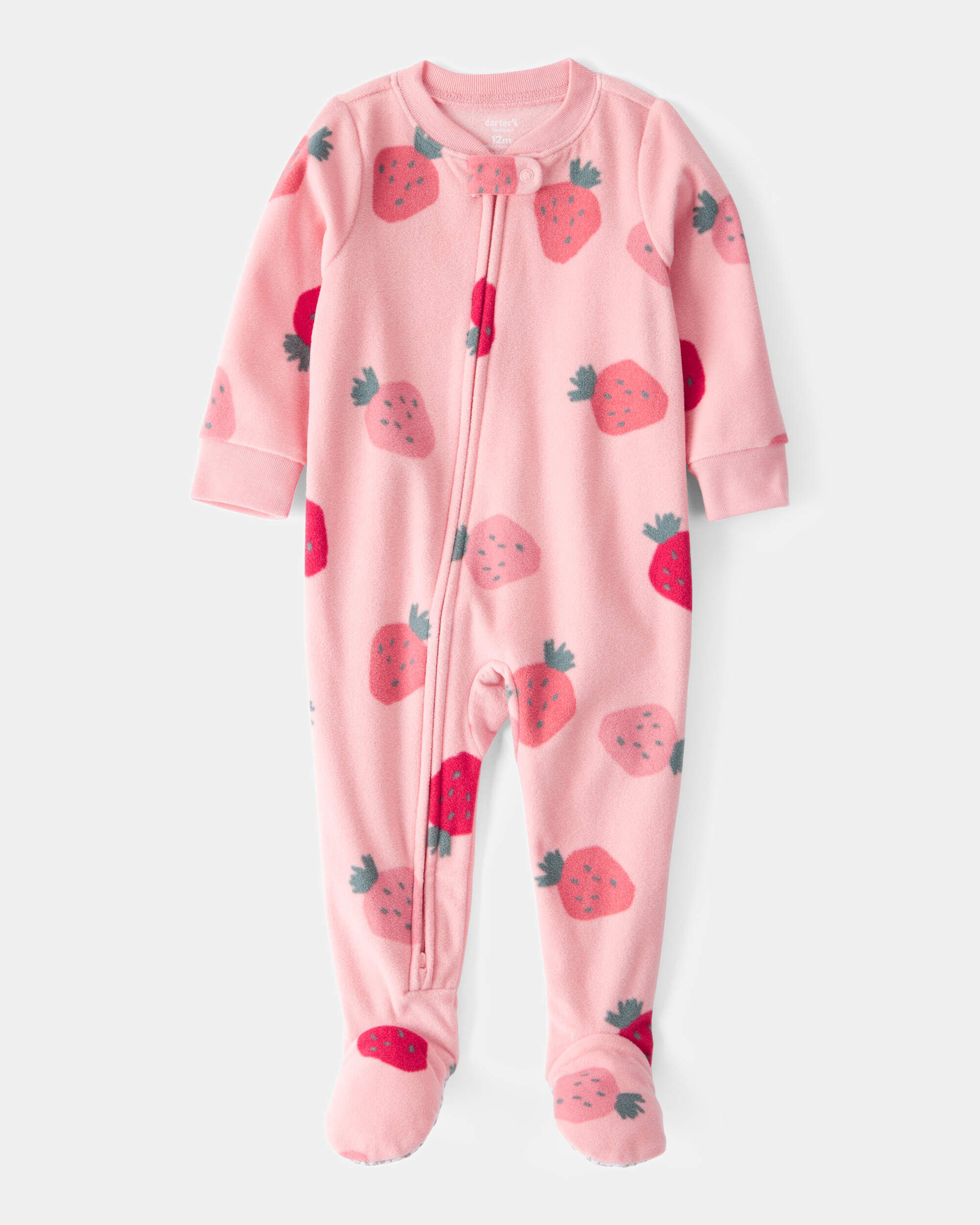 Toddler 1-Piece Strawberry Fleece Footie Pajamas - Pink