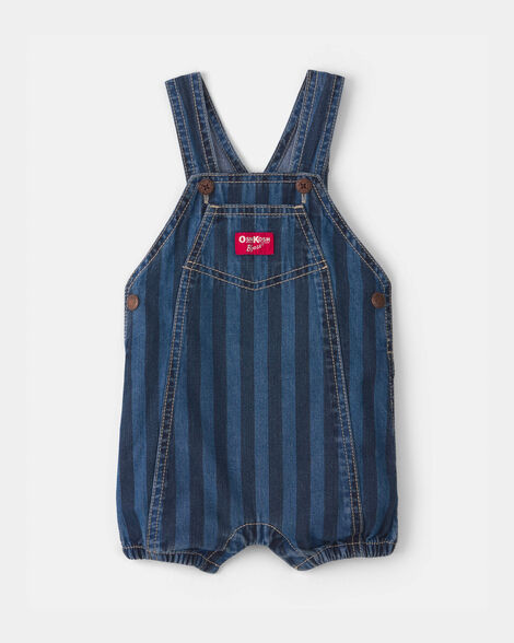 Baby Striped Denim Shortall - Dark Wash