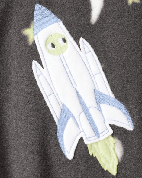 Baby Boy Spaceship Star Print Fleece Loose Fit 1-Piece Pajamas - Grey