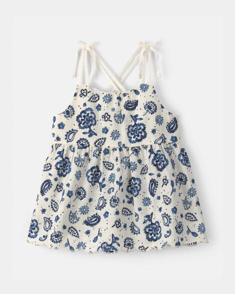 Toddler Girl Paisley Tank Top - Blue/Ivory