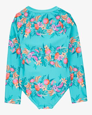 Product image 2 of Kid 1-Piece Floral Print Rashguard Swimsuit - Turquoise