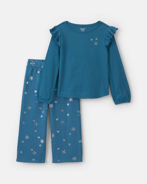 toddler girl 2-piece snowflake thermal long-sleeve top & pant set - navy blue
