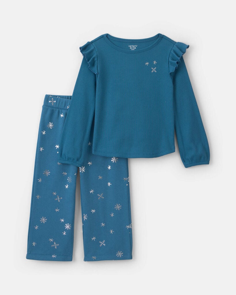 Carter's toddler girl 2-piece snowflake thermal long-sleeve top & pant set 2T Navy Blue
