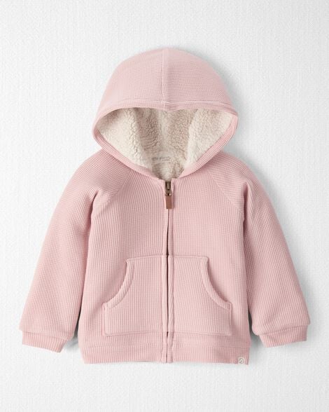 Toddler Girl Recycled Sherpa Waffle Knit Hooded Jacket