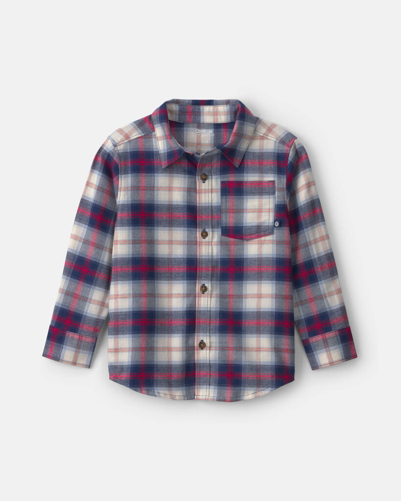 Oshkosh Toddler Boys Long Sleeve Fitted Regular Fit Button-Down Shirt, 2t, Blue