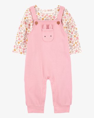 Product image 1 of Baby 2-Piece Floral Bunny Long-Sleeve Tee & Coverall Set - Pink