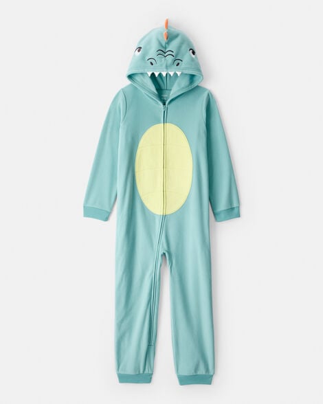 Product image 1 of Boys Dinosaur Fleece Hooded Long-Sleeve Zip-Up 1-Piece Pajamas - Blue