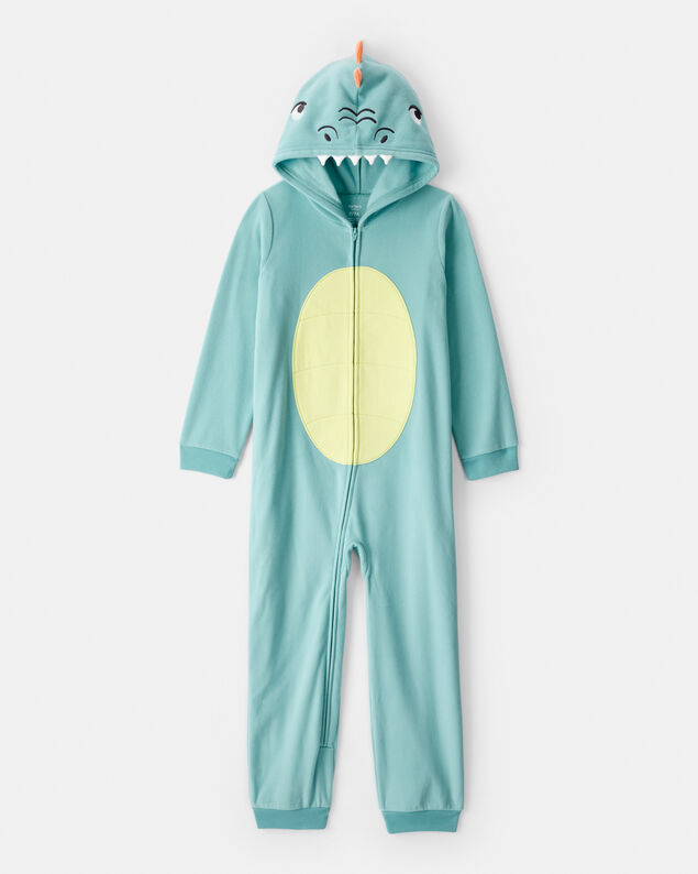 Product image 1 of Boys Dinosaur Fleece Hooded Long-Sleeve Zip-Up 1-Piece Pajamas - Blue