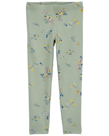 Baby Tossed Floral Print Cotton Jersey Stretch Leggings