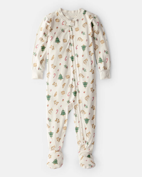 baby festive holiday purelysoft long-sleeve snug fit 1-piece pajamas - cream