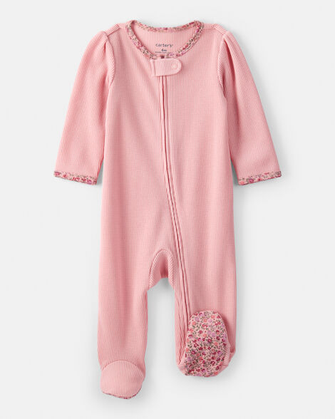 Baby Girl Floral Print Cotton Long-Sleeve 2-Way Zip Sleep & Play - Pink