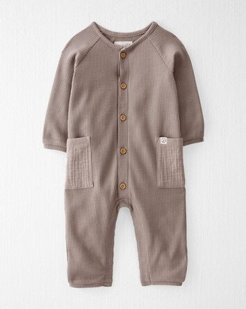 Baby Waffle Knit Jumpsuit Made With Organic Cotton in Taupe