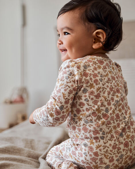 Product image 3 of Baby Girl Floral 2-Way Zip Cotton Sleep & Play Pajamas - Pink