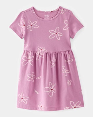 Product image 1 of Toddler Girl Flower Print Short-Sleeve Knit Dress - Pink