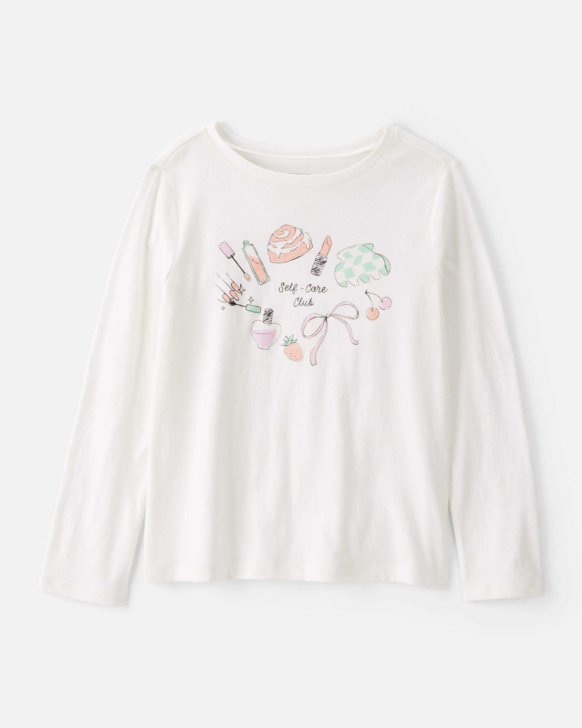 Carters girls self care long-sleeve graphic tee L Ivory $4