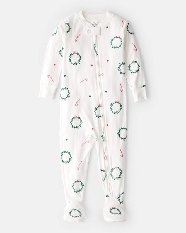 Baby Girl Peppermint Print DreamPlush Long-Sleeve Snug Fit 1-Piece Pajamas - Pink