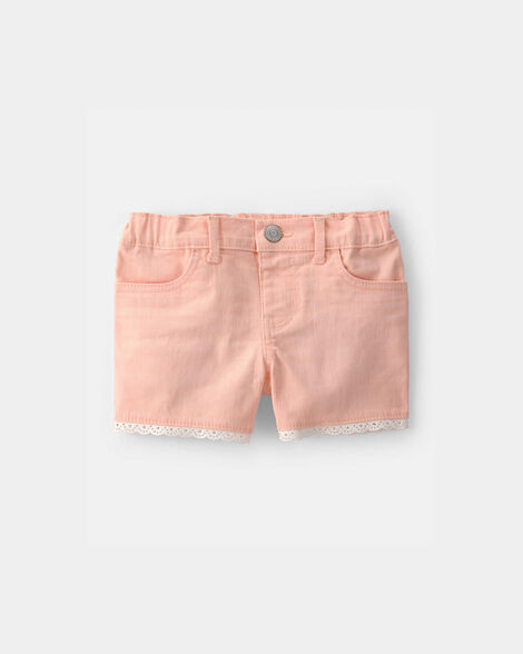 Toddler Girl Eyelet Trim Twill Shorts - Peach