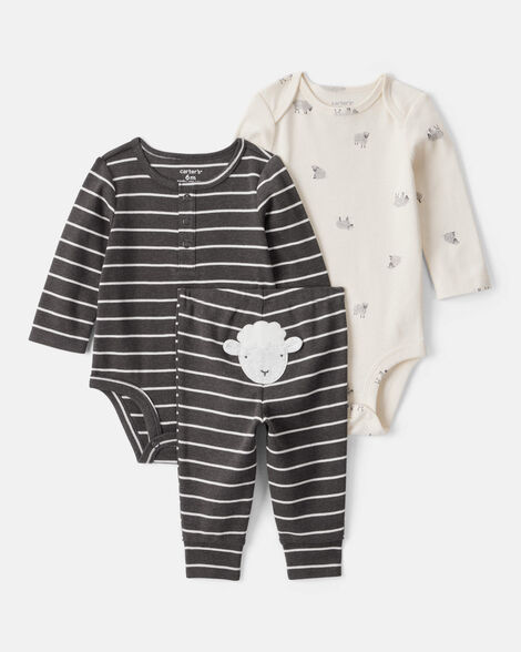 Product image 1 of Baby Boy 3-Piece Striped Sheep Print Long-Sleeve Bodysuits & Pant Set - White/Black