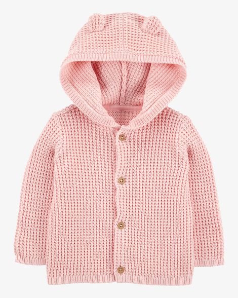  Product image 1 of Baby Hooded Waffle Knit Cardigan - Pink