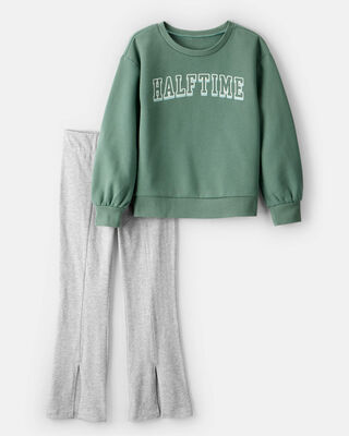 Girls 2-Piece Long-Sleeve Tee & Pant Set - Brown