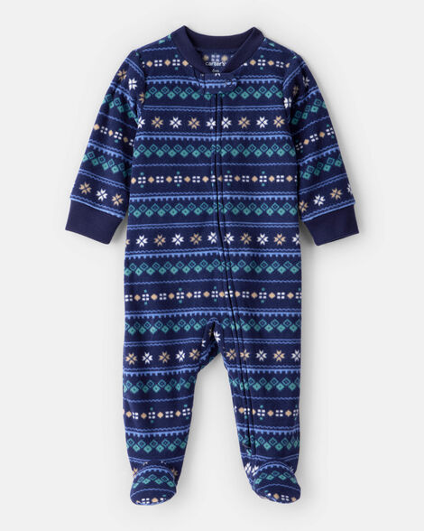 baby boy fair isle fleece long-sleeve loose fit sleep & play pajamas