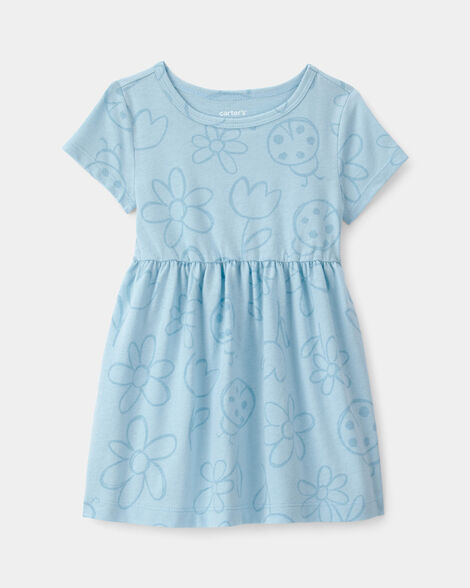 baby girl floral ladybug short-sleeve dress - blue