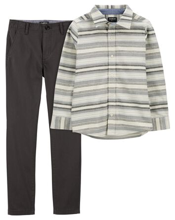 Kid 2-Piece Flannel Button-Front Shirt & Chino Pants Set