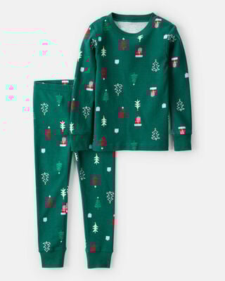 Toddler Plaid Print Fleece Long-Sleeve Loose Fit 1-Piece Pajamas