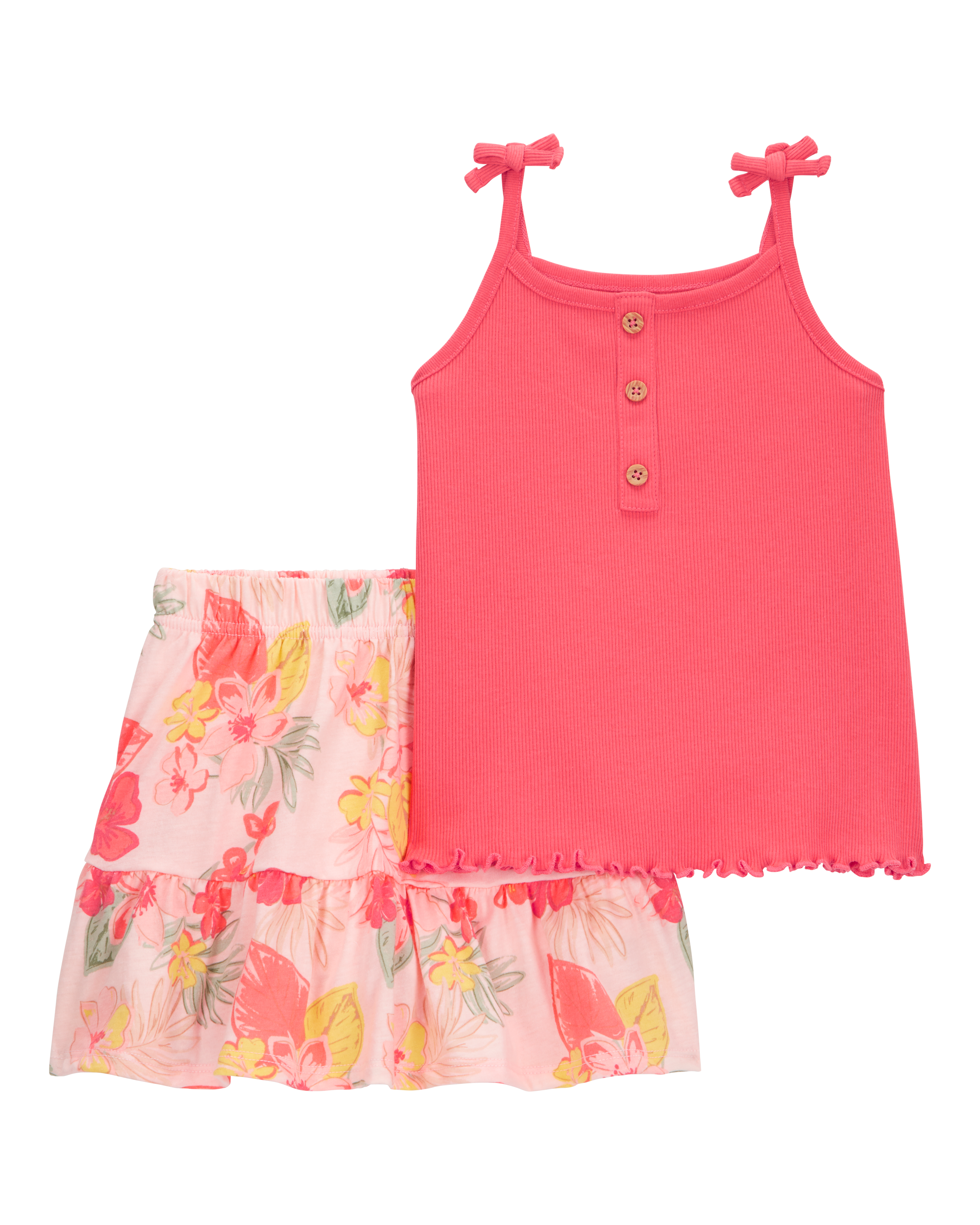 Toddler 2-Piece Ribbed Tank & Floral Pull-On Skort Set - Pink