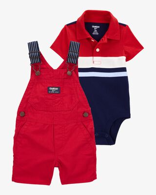 Product image 1 of Baby 2-Piece Striped Polo Bodysuit & Shortalls Set - Red/Blue