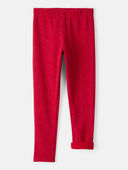 Red - Girls Shimmer Cotton Pull-On Stretch Leggings - Red, Selected