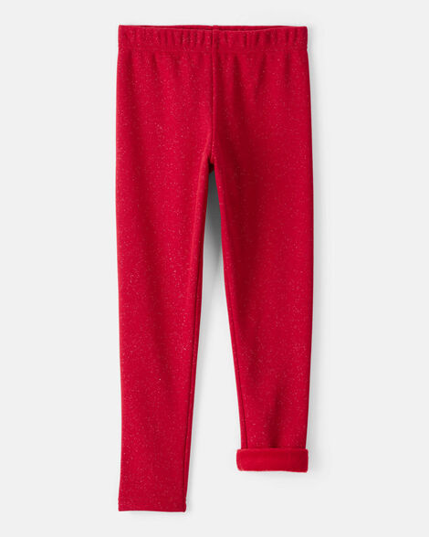 Product image 3 of Girls Shimmer Cotton Pull-On Stretch Leggings - Red
