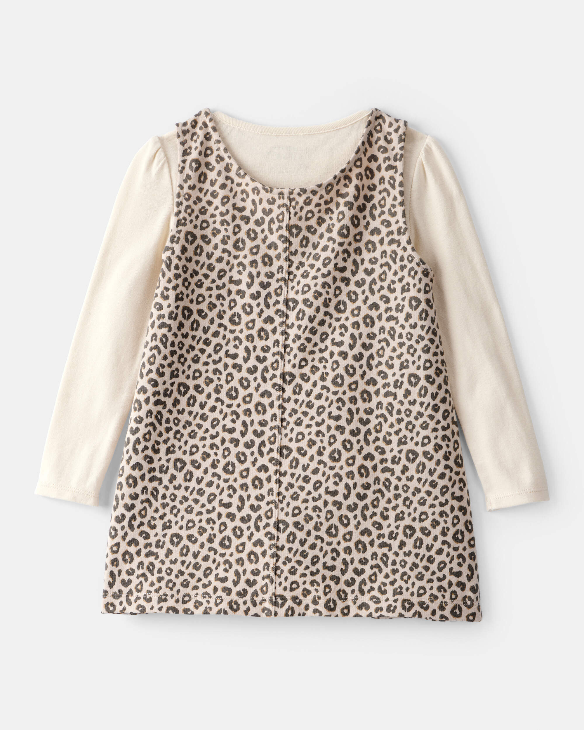 Toddler Girl 2-Piece Leopard Print Cotton Long-Sleeve Dress Set - Brown