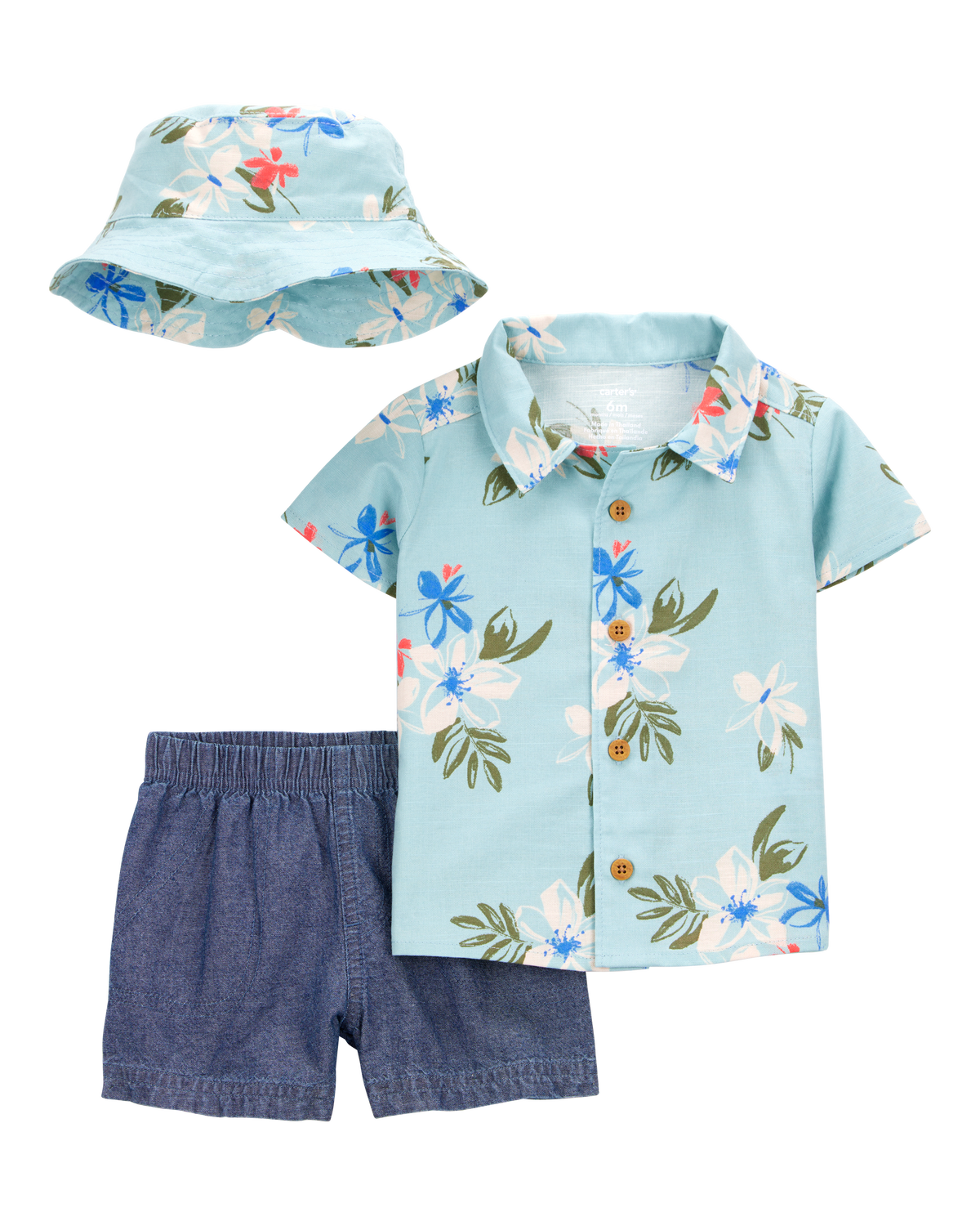 Baby 3Piece Tropical ButtonDown Shirt & Chambray Short Set Carter's