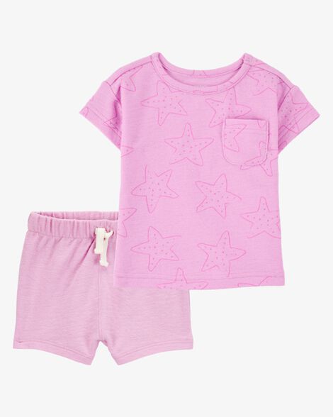 Product image 1 of Baby 2-Piece Pocket Tee & Pull-On Slub Jersey Shorts Set - Pink