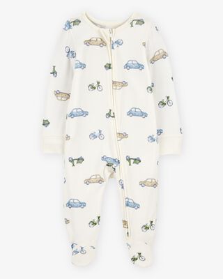 Product image 1 of Baby Car Print 2-Way Zip PurelySoft Sleep & Play Pajamas - Ivory