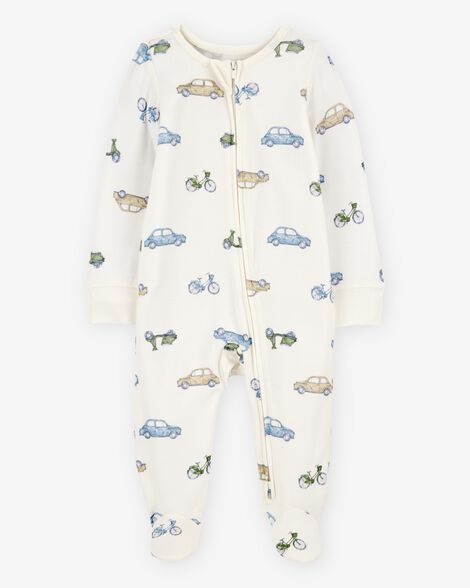  Product image 1 of Baby Car Print 2-Way Zip PurelySoft Sleep & Play Pajamas - Ivory