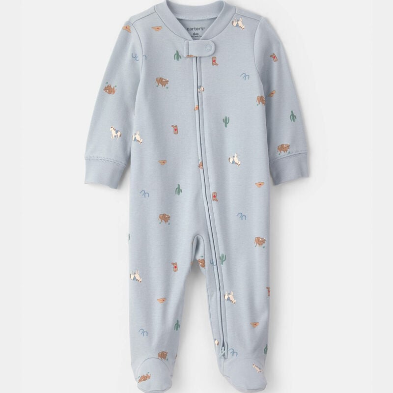 Baby Western 100% Cotton 2-Way Zip Sleep & Play Pajamas - Blue
