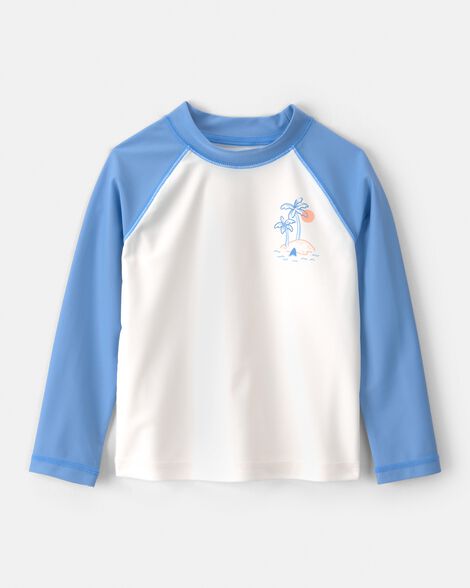 toddler boy palm tree long-sleeve rashguard top - blue/white