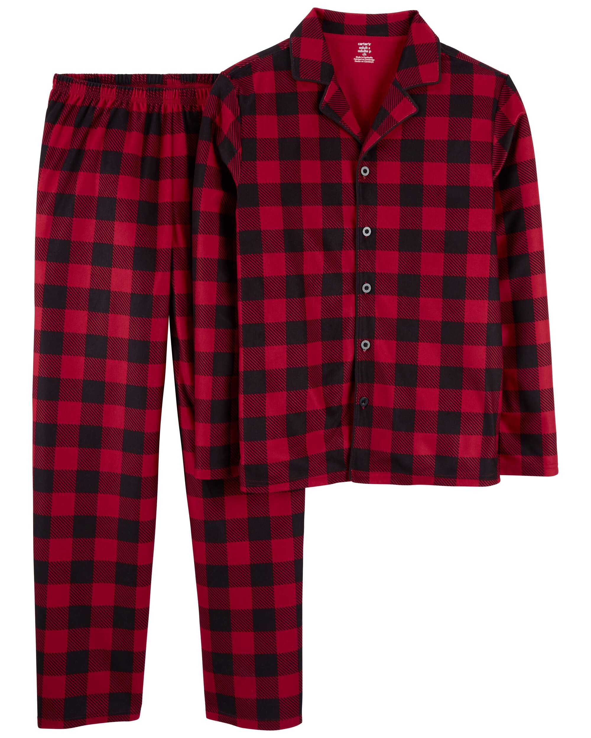Adult 2 Piece Buffalo Check Fleece Coat Style Pajamas Carter s Carter s