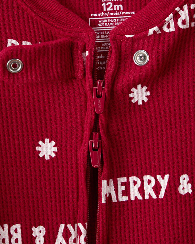 Product image 2 of Baby Merry & Bright Christmas Cotton Long-Sleeve Loose Fit 2-Way Zip 1-Piece Pajamas - Red