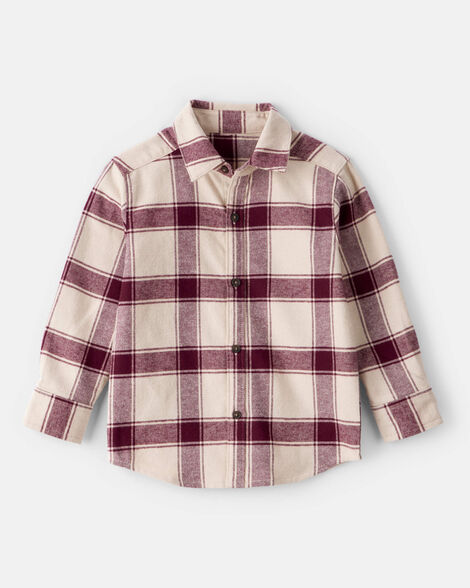 Toddler Boy Plaid Button-Down Shirt - Maroon/Cream