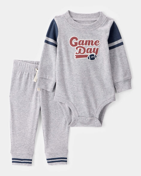baby boy 2-piece game day long-sleeve bodysuit pant set - grey