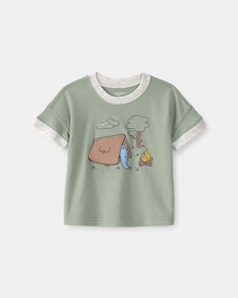baby boy camping dinosaur graphic tee - green