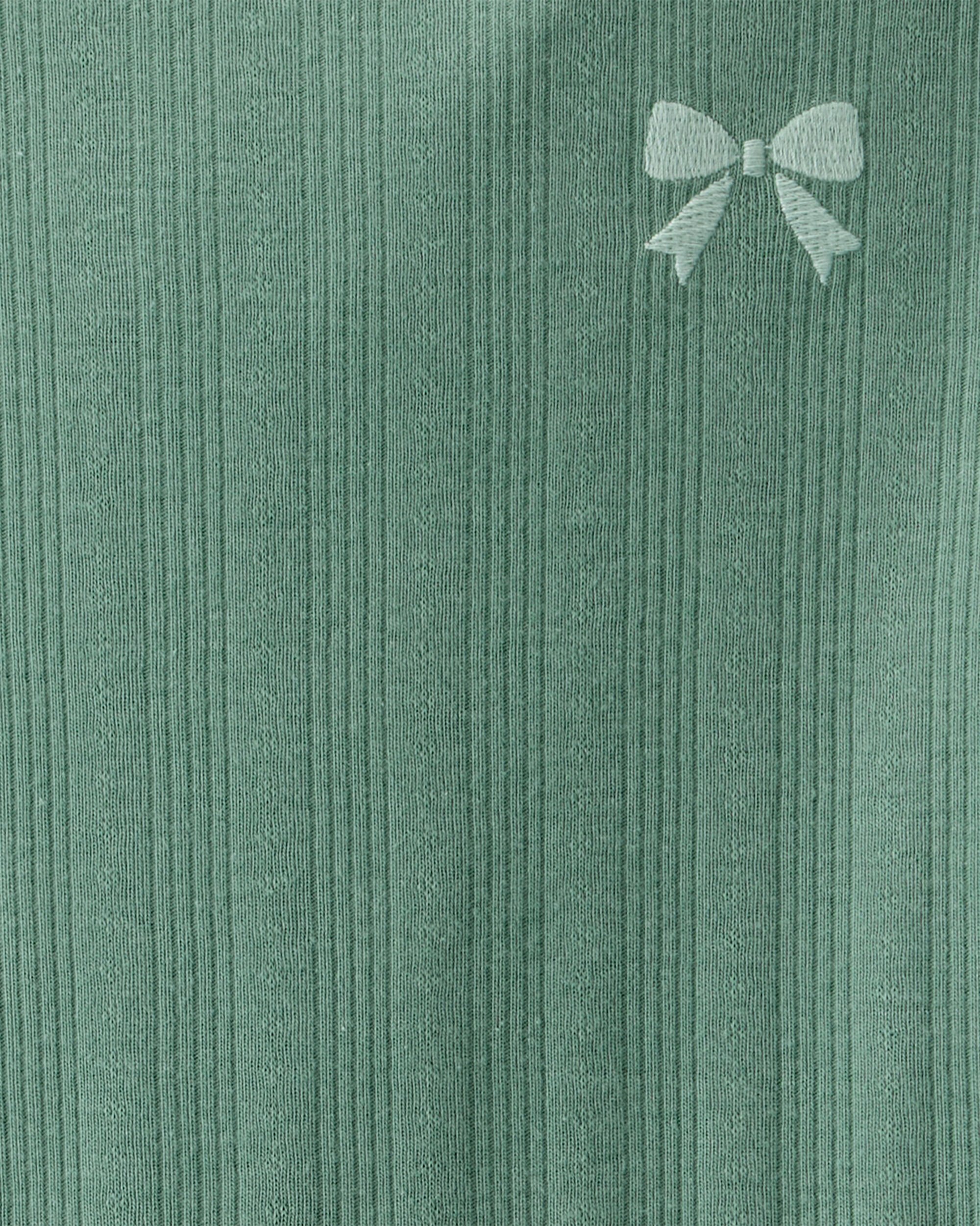 Girls 2-Piece Bow Embroidered Tee & Plaid Pleated Skort Set - Green/Navy