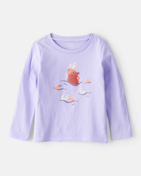 toddler girl capybara long-sleeve graphic tee - purple