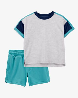 Product image 1 of Toddler 2-Piece Active Raglan Tee & Pull-On Shorts Set - Grey/Teal